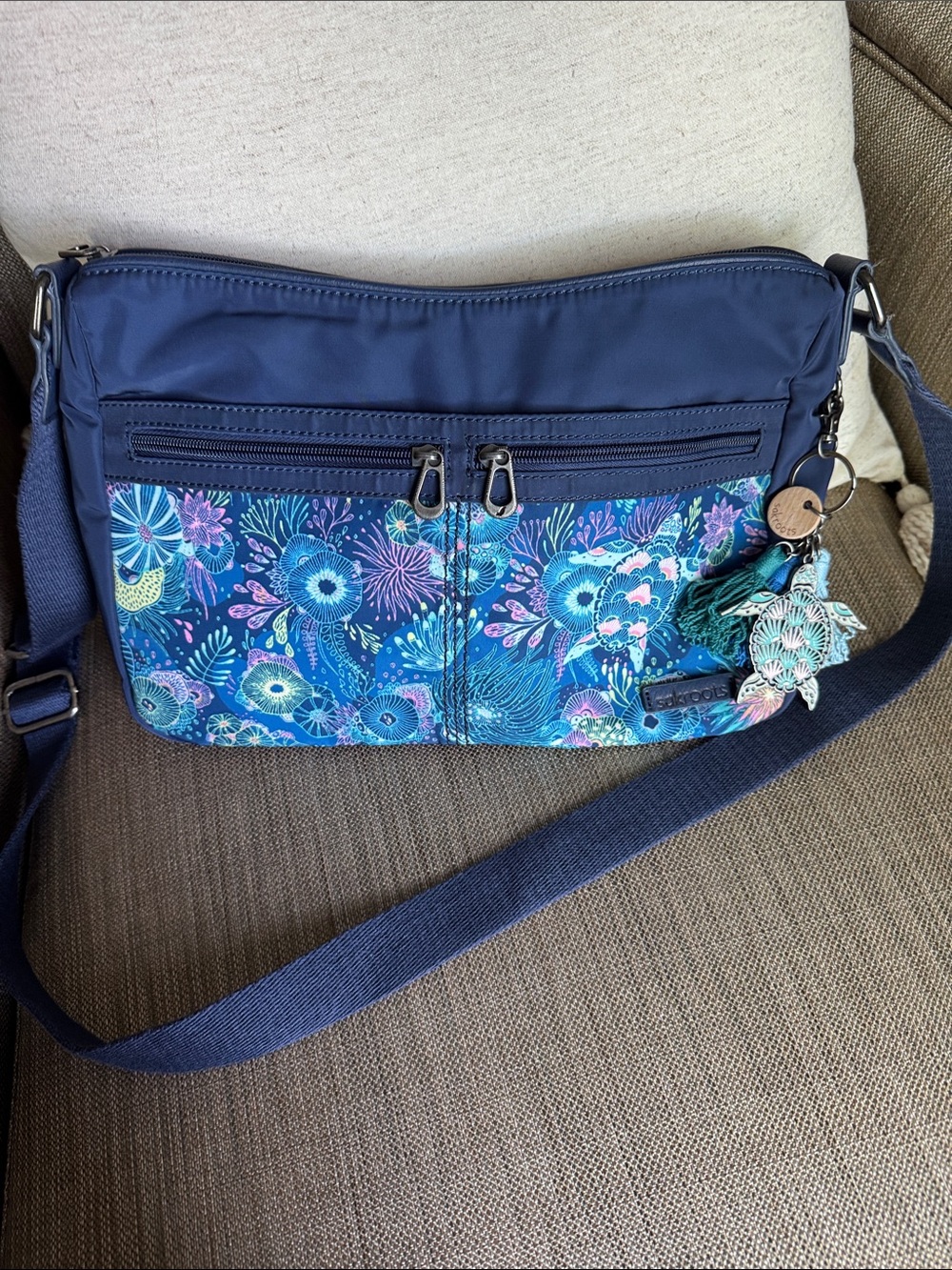 Sakroots Navy Blue Sea Turtle Crossbody Bag